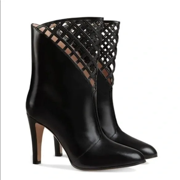 Black Gucci 2021 leather caged heeled damir lattice boots - Picture 2 of 7